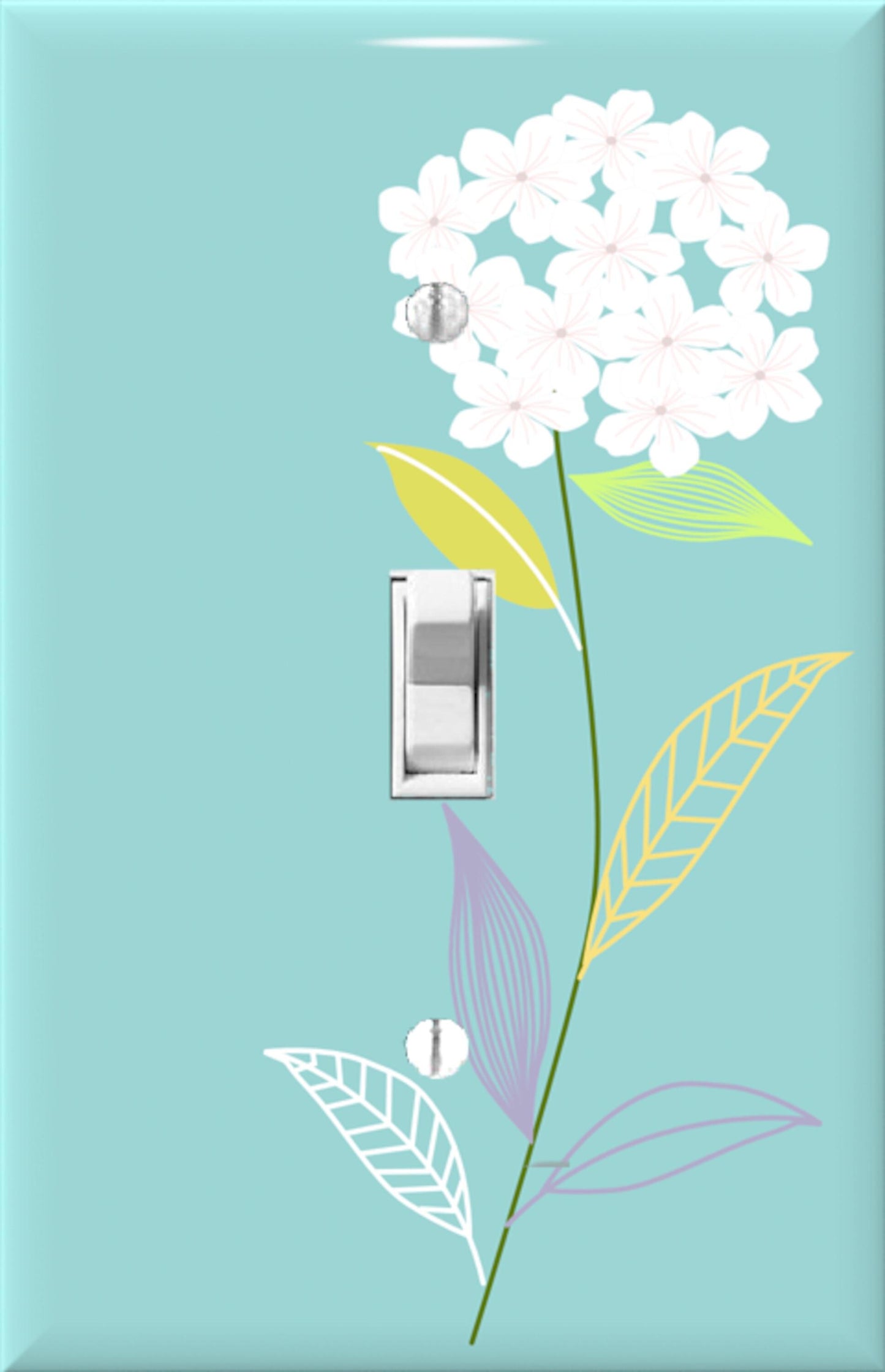 Floral Light Switch Cover - White Hydrangea on Aqua Background - Decorative Switch Plate for Home, Nursery, or Bathroom - Outlet Cover