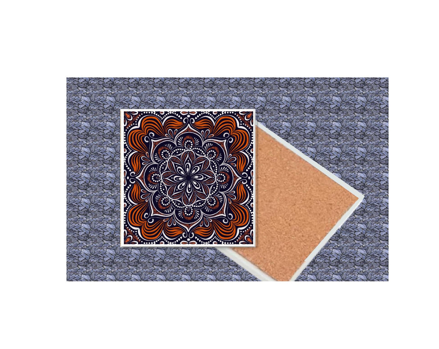 Coaster Set of 4 or 6 | Square Mandala Ceramic 4" Mug Mats | Absorbent Cork Back Drink Coasters | Kitchen & Dining Table Mats, Drink Mats