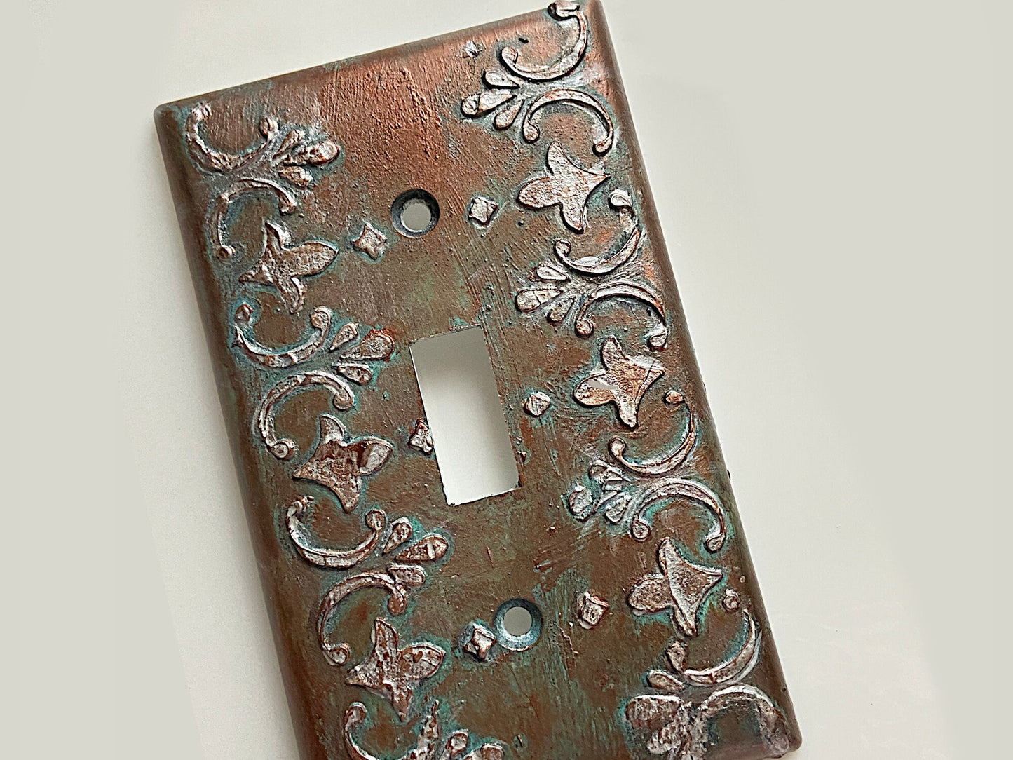 Baroque Switch Plate Mixed Media Outlet Cover, Artisan 3D Designed & Sculpted, Single Toggle Copper Switch Plate Cover, Outlet Wall Plate