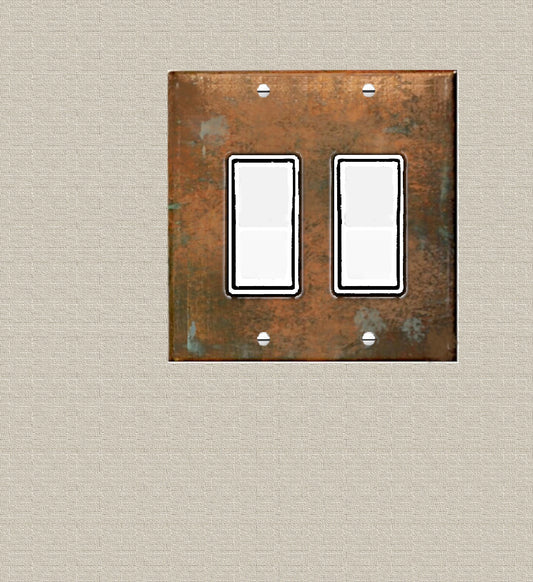 Rustic Patina Light Switch Covers – Industrial Farmhouse Copper Plates, Aged Copper with Blue-Green Verdigris Patina- Metal or Thermoplastic